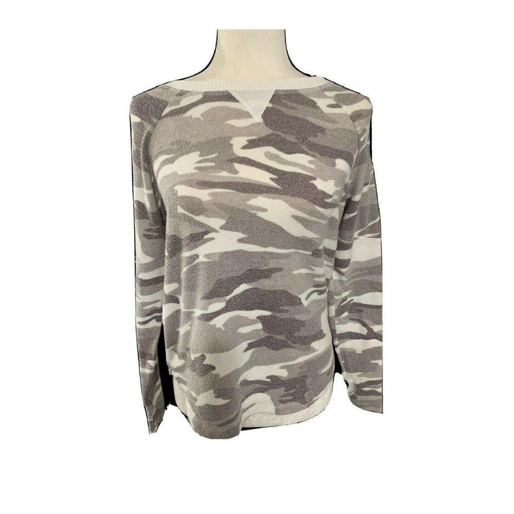twenty5a womens gray white Crew Neck cameo long sleeve sweater top small